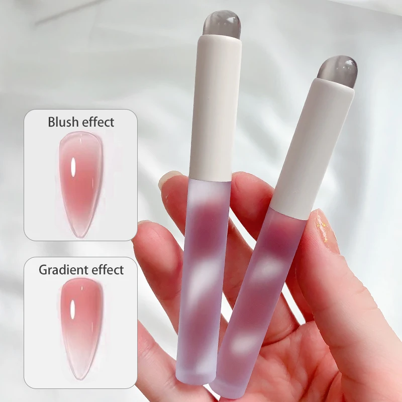 Portable Soft Round Head Brush Nail Art Silicone Applicator Stick Chrome Pigment Dust Lip Concealer Brush Applying Manicure Tool