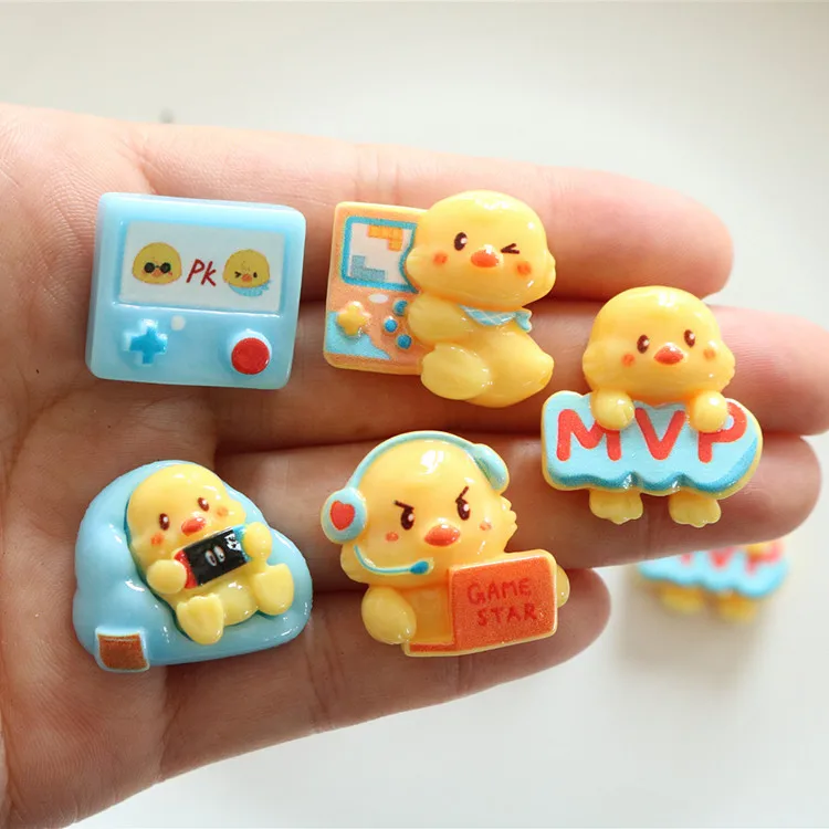 5pcs cute miniso series chick cartoon resin flatback cabochons diy crafts materials jewelry making charms