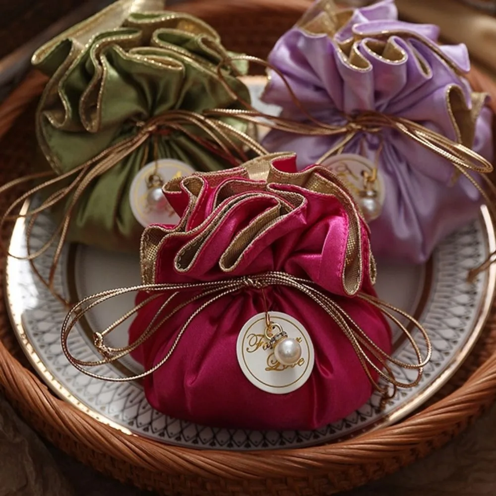 

4Pcs Mini Portable Candy Packaging Bags Chinese Style Exquisite Drawstring Bag Cloth Light Luxury Velvet Storage Bag Festival