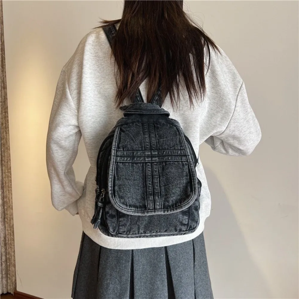 

Fashion Dual-Use Denim Backpack Multi-Functional Denim Fabric Retro Backpack Large Capacity Travel Bag Casual Use