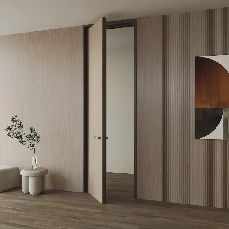 Frameless Narrow Sided Minimalist Invisible Door 60mm 12mm Thickened Aluminum Wood Outer Flat Inner Opening Set for Bedroom