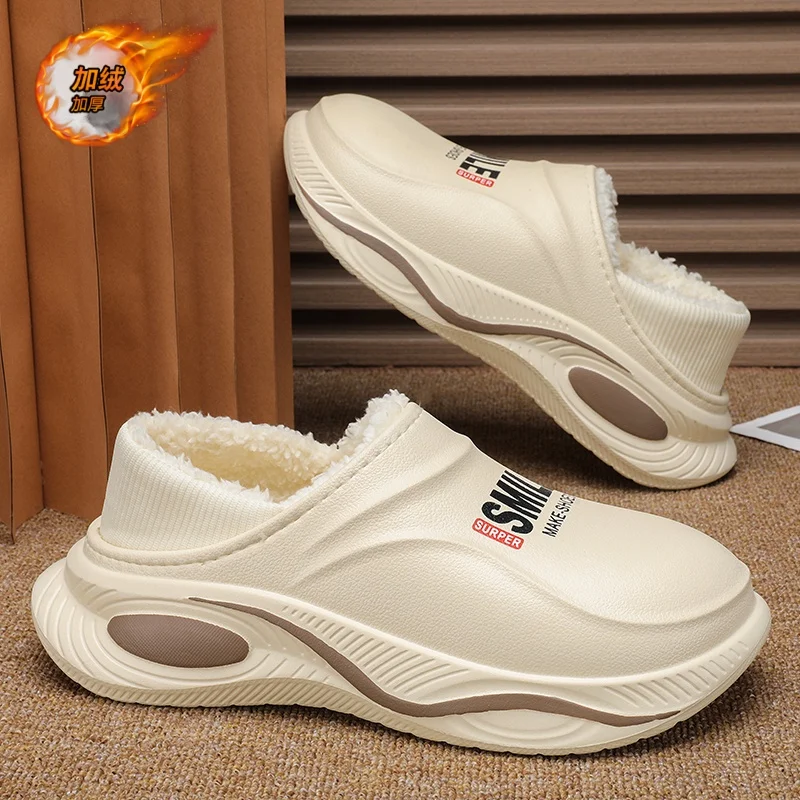 

Winter Warm Men's Shoes Ankle Boots Men Non-Slip Thick Sole Home Outdoor Plush Slippers Warm Waterproof Fluffy Cotton Slippers