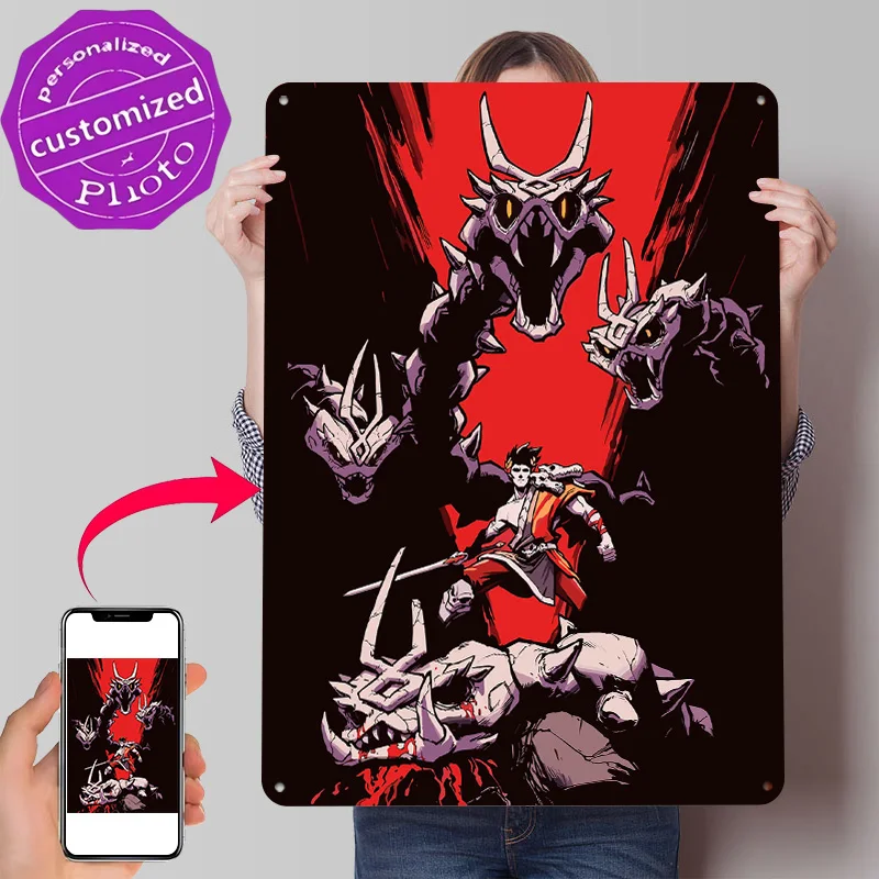 Hades Game Fanart 3D Texture Metal Poster Customized Wall Art Tin Sign Gift for Mancave Decoration Garage Accessories Wand Deko
