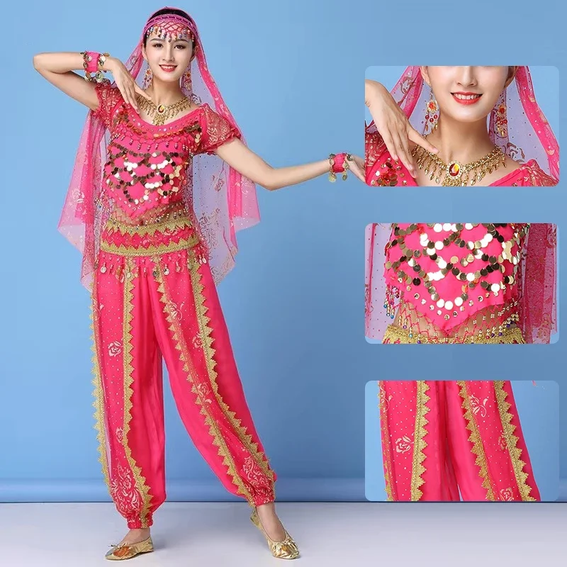 

8Pcs Bollywood Indian Egyptian Belly Dance Costumes Set Oriental Belly Dance Pants Outfit Women Performance Stage Clothes Dance