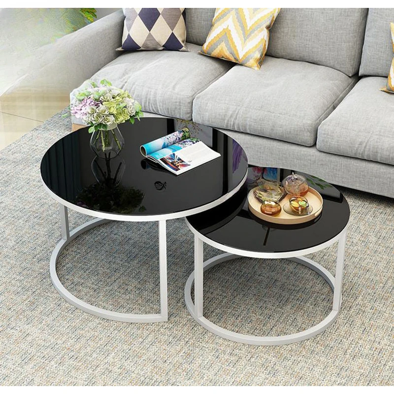 Tempered Glass Round Coffee Table for Living Room 2 in 1 Combination Cafe Table Easy Assembly Center Table Stolik Kawowy