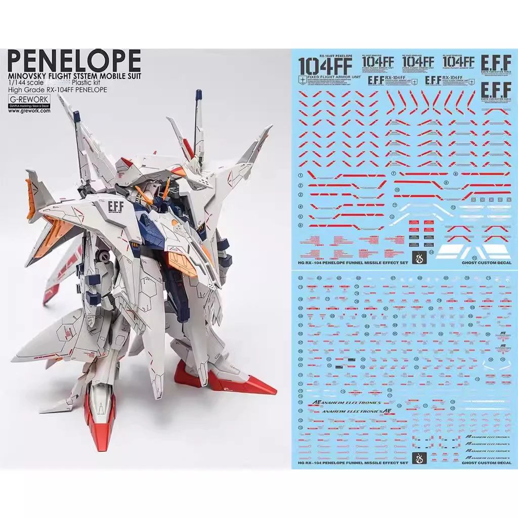 Ghost Custom Fluorescent HD Water Decals for HG RX‑104FF Penelope Minovsky Flight System, Water Slide Stickers for Model