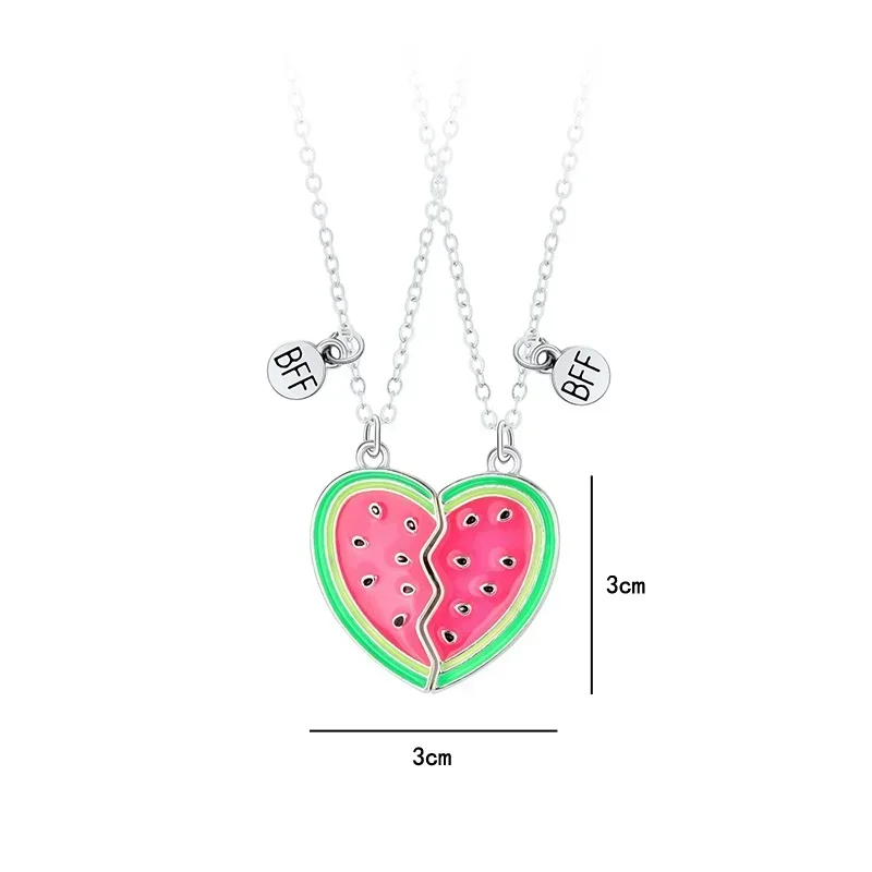 Lovecryst 2Pcs/set Sweet Summer Watermelon Pendant Best Friend Necklace for Kids Girls Fashion Friendship Gifts