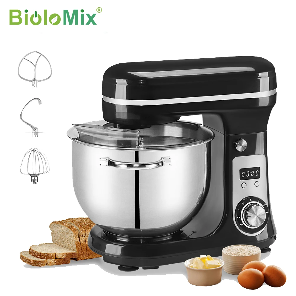 BioloMix 6L Kitchen Food Stand Mixer 1200W DC Quiet Motor Stainless Steel Bowl 6-speed Cream Egg Whisk Whip Dough Kneader