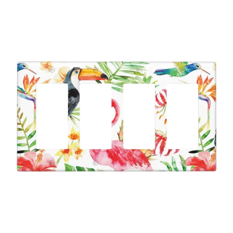 Flamingo Light Switch Cover Decorative Quadruple toggle switch wall plate Outlet Cover For Bathroom Bedroom Panel 4.5 x 8 inch