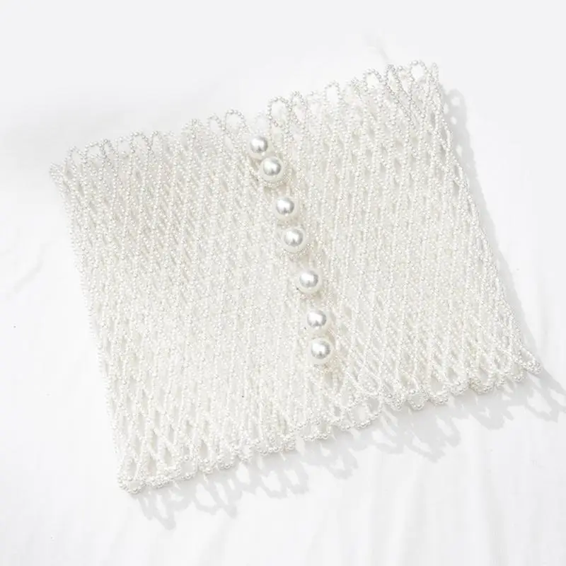 652F Cintura sottoseno scintillante Corsetto con perle intrecciate a catena larga