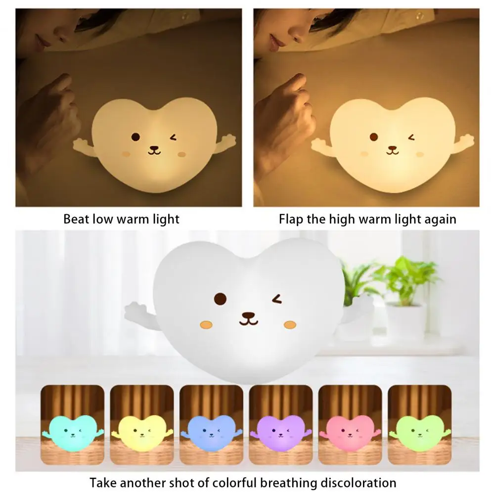 Rechargeable Night Light Long-lasting Night Light Heart-shaped Touch Control Night Light Rechargeable for Bedside for Bedroom