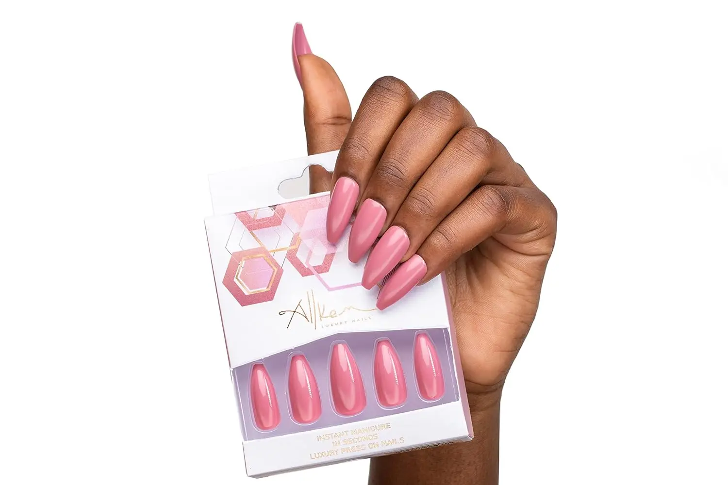 اضغط على الأظافر باللون البنفسجي |   تابوت طويل لامع |   10 مقاسات - طقم أظافر راقصة الباليه 20 قطعة مع غراء