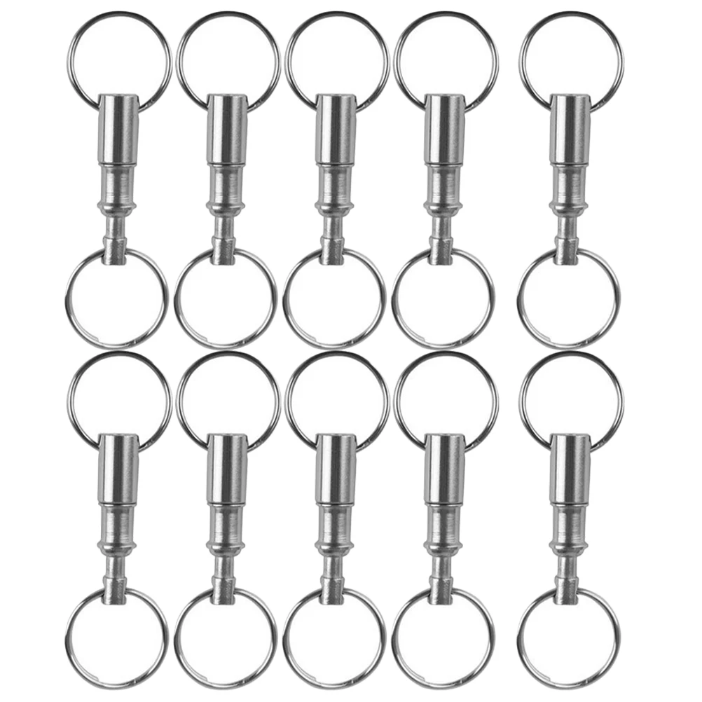 

10pcs Keychain 8*2.5cm Silver Metal Quick Release Holder Chrome Plated Zinc Split Rings for Keys Tools Camping Hiking