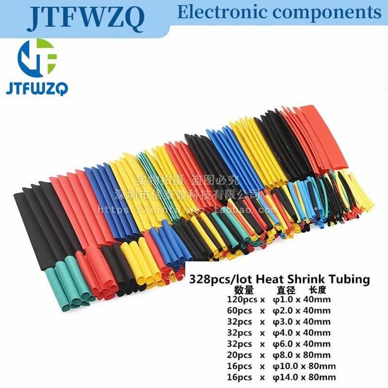 328 pces 8 tamanhos 5 cores multi cor poliolefina 2:1 halogênio-livre tubo termo retrátil variedade mangas envoltório tubos