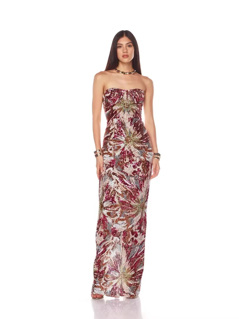 

Luxury Colorful Sequines Women Dresses Embroidery Strapless Long Slim Glitter Dress Celebrity Evening Party One Piece Gala Dress