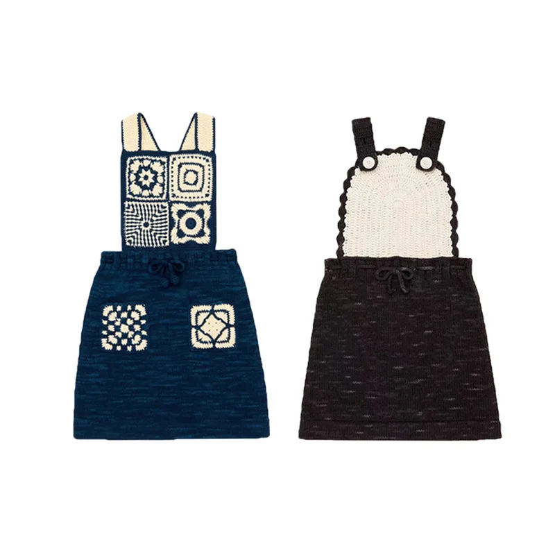 

New MP Hand-hooked Halter Dress for Girls Autumn and Winter 2025 Patchwork Knitted Dress