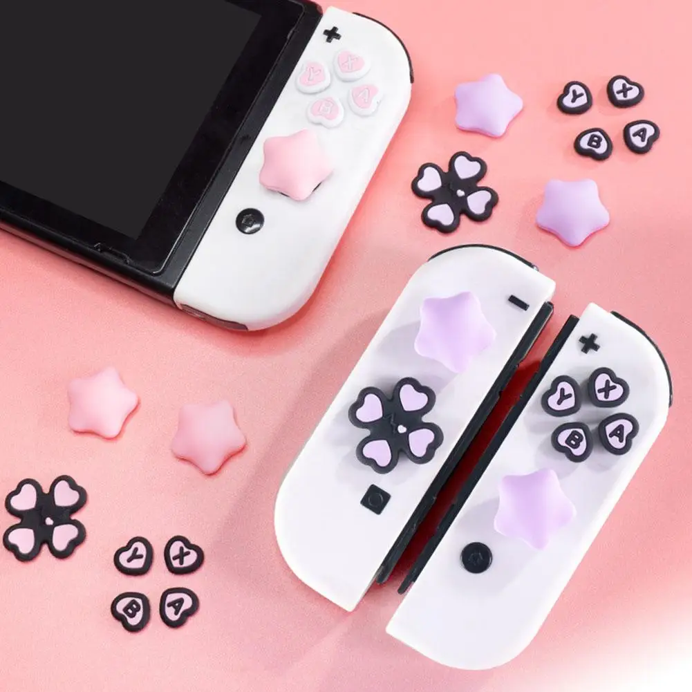 Silicone Button Stickers For Nintendo Switch 2 Star Love Button Grips Caps Joystick Cap+button Sticker Set Gaming Accessory