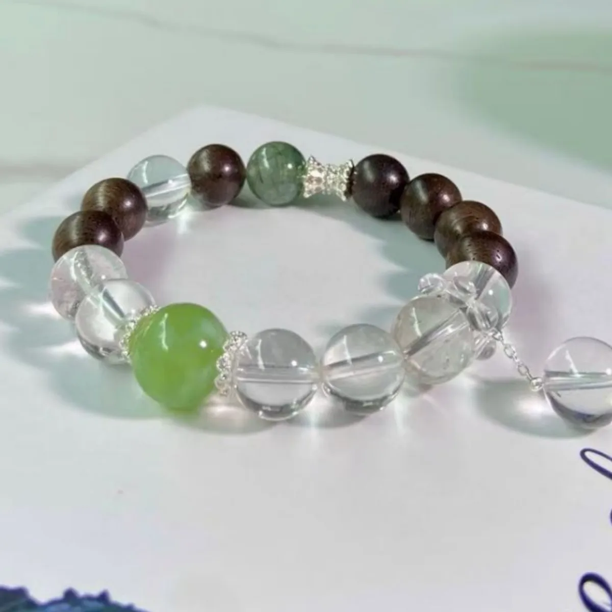 

Natural White Crystal Sandalwood Multi-Treasure Bracelet, Women's and Men's Luxury Fashion Crystal Bracelet