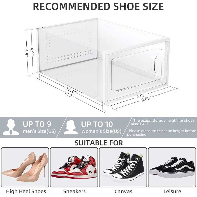 Shoe Boxes Clear Plastic Stackable, 18 Pack Premium Shoe Organizer Storage for Closet Space Saving Foldable Shoe Rack Containers