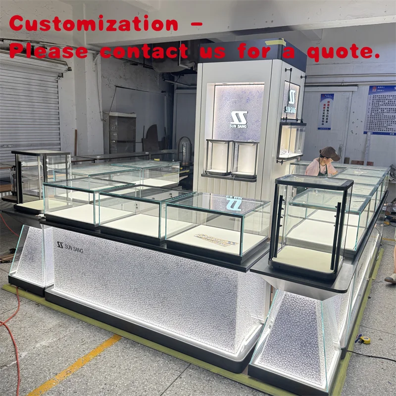 custom.Customizable Design Ultra-Tempered  Glass Jewelry Kiosk LED-Illuminated Jewelry Showcase Display Cabinet