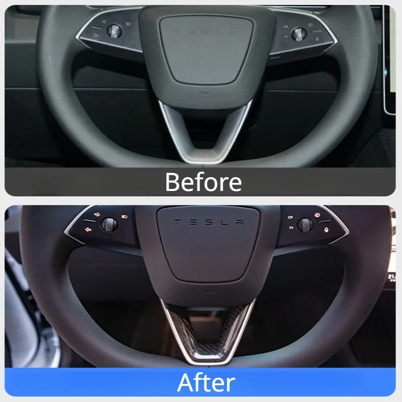 Steering Wheel Patch for Tesla Model 3 Highland Model Y Juniper 2025 Real Carbon Fiber U-shaped Protective Cover Car Accessories