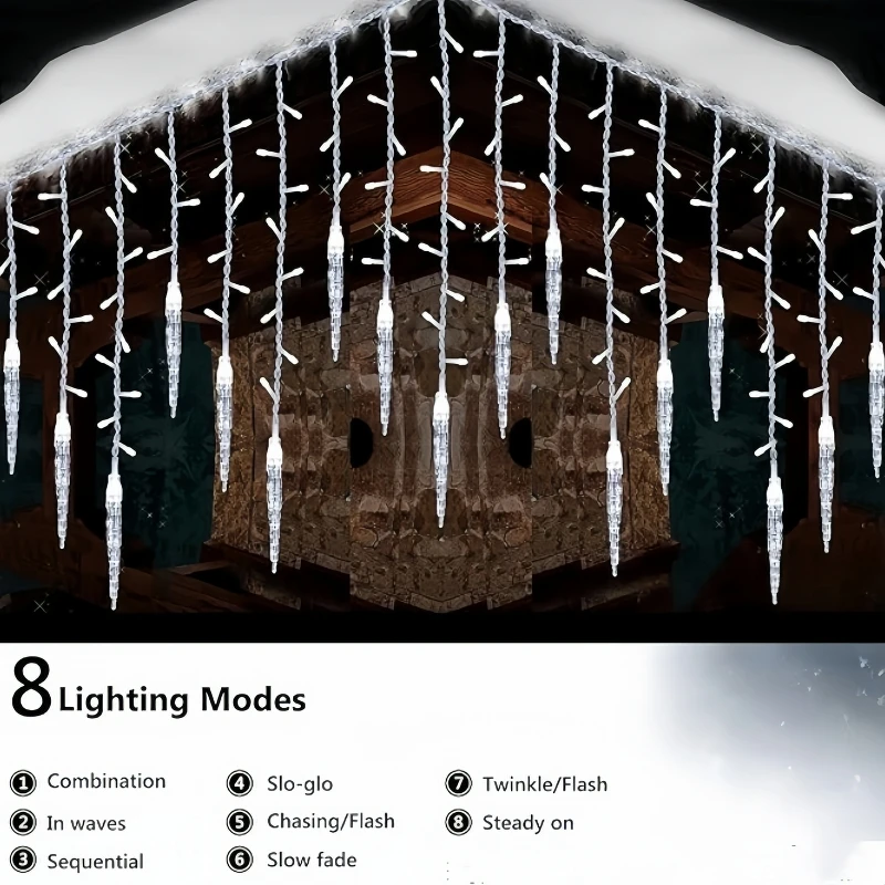 Solar Icicle LED Garland Lights Outdoor Christmas Decoration 96LED 162LED Warm White Colorful IP54 Rating 8 Modes Garden Party D