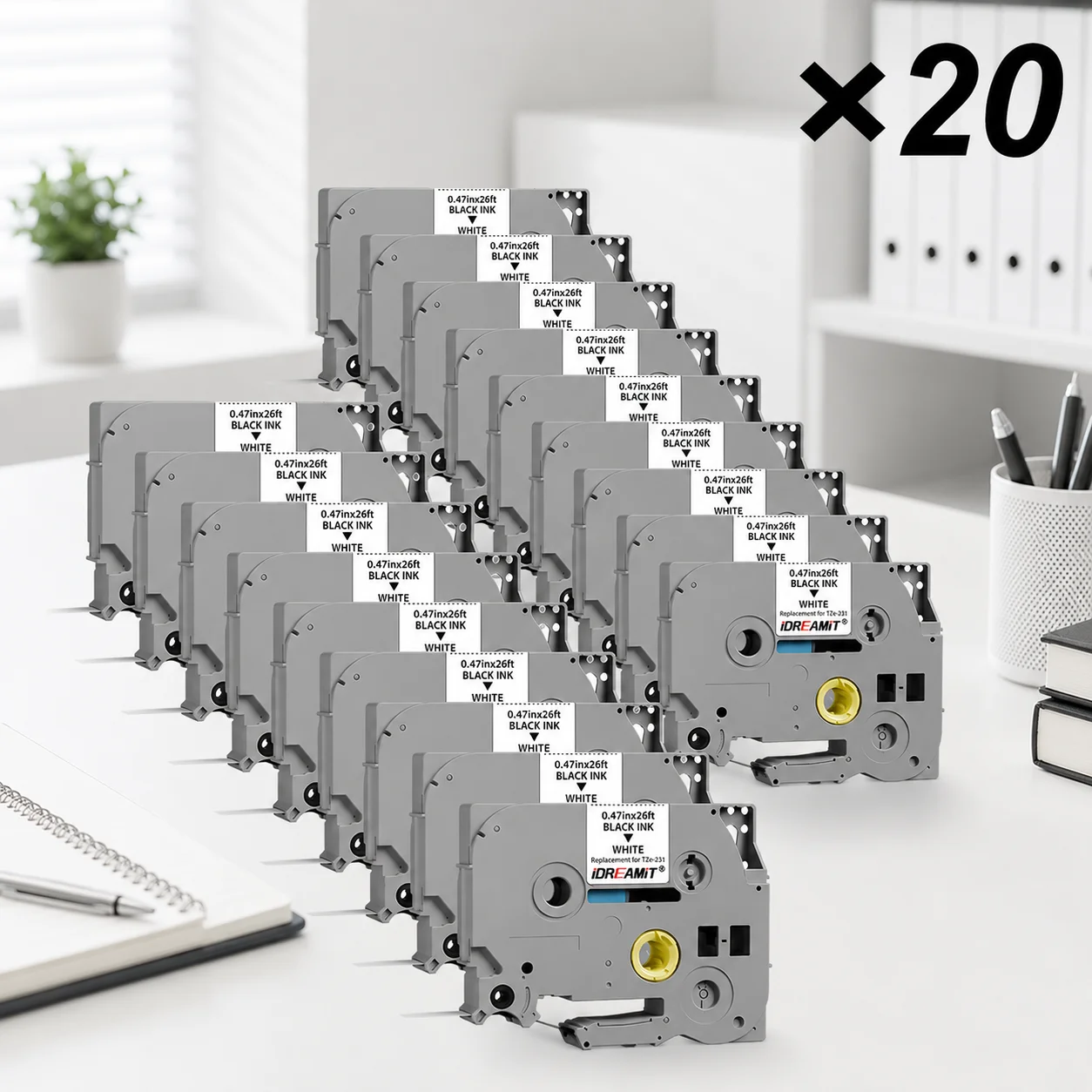 

20 Pack 12mm x 8m Laminated TZe Tape Compatible with Brother TZe231 TZ231 T231, Black on White Label Tape for P-Touch Labelers