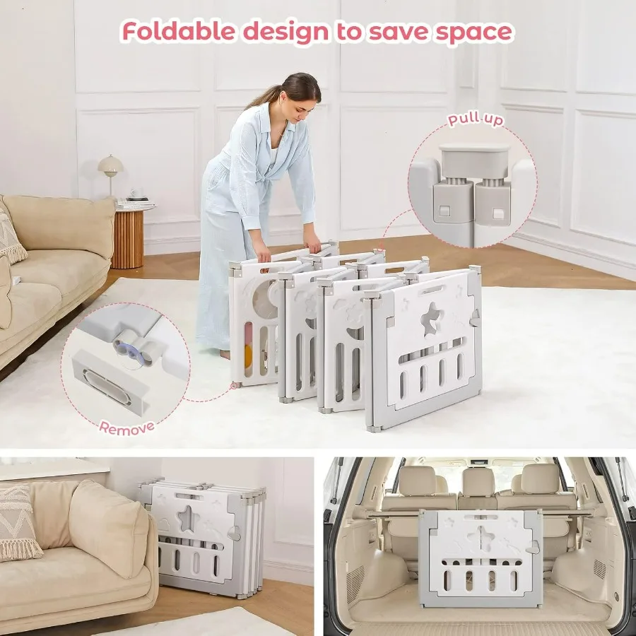 Box per bambini pieghevole con design regolabile a 14 pannelli per uso interno ed esterno Recinzione di sicurezza portatile per bambini Grigio Bianco Gioca A
