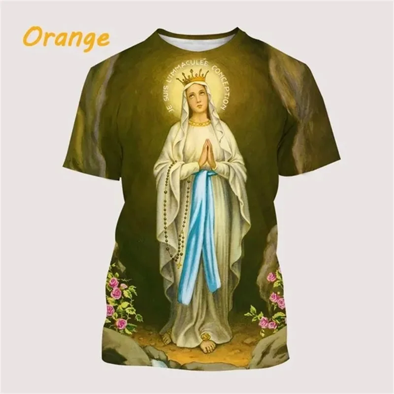 Mother Of Jesus Virgin Mary Tshirt For Men 3d Printed Short-sleeved Christian Belief Tee Tops Round Neck Oversized Mens Tshirt