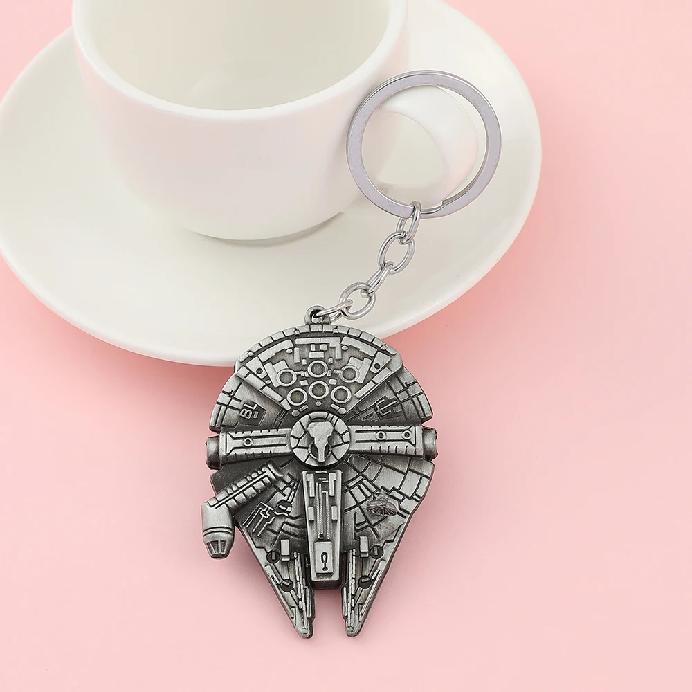 Movie Star War Millennium Falcon Spaceship Vintage Pendant Keychain Fashion Commuter Jewelry Accessories for Men Gift view 6