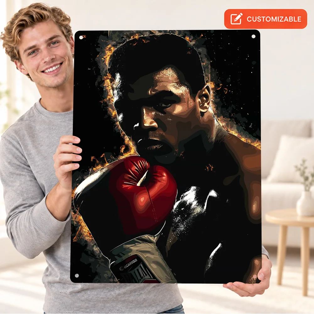 Muhammad Ali Boxing Printed Poster Personalized Aluminum Metal Sign Dramatic Portrait Photography Wall Art For Sports Lounge