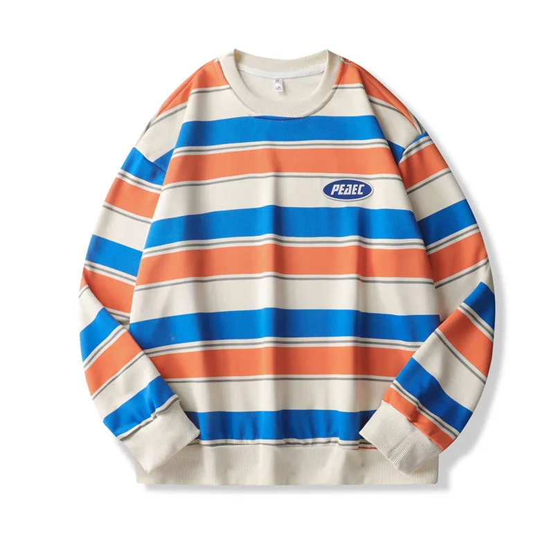 

2024 Spring and Autumn New Fashion Trend Striped Long Sleeve T-Shirt Men's Casual Relaxed Comfortable Breathable Plus Size Top