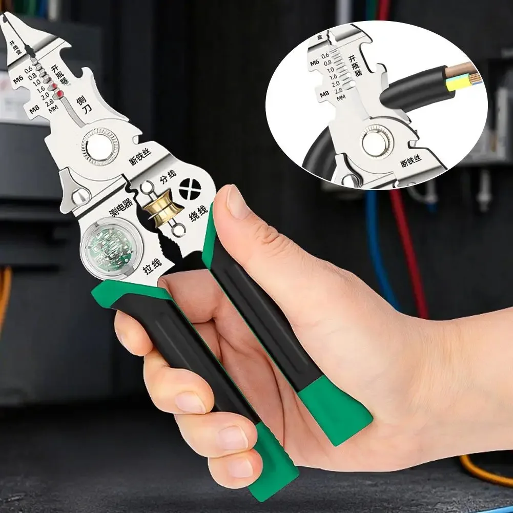 10 IN 1 Wire Stripper with Electricity Measurement Plier for Cutting Pulling Wires Cable Electrician Scissors