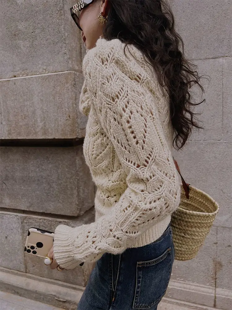 Pullovers Women Classic Hollow Out Spring Gentle Cozy Casual Office Lady Popular Temperament French Style Knitwear Vintage Daily