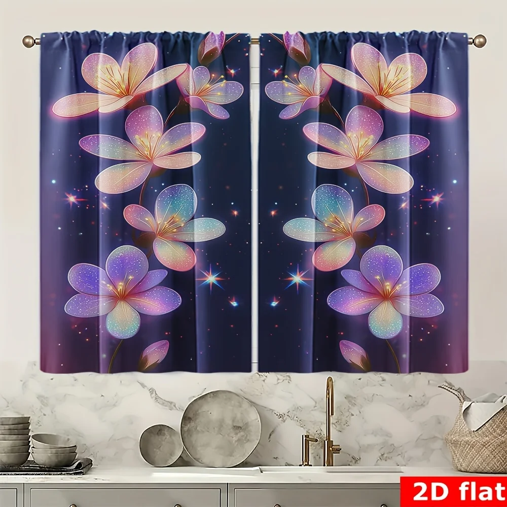 2pcs Fantasy Galaxy Flower Curtains Colorful Bloom Print Polyester Drapes for Living Room Bedroom Home Decor Window Treatment
