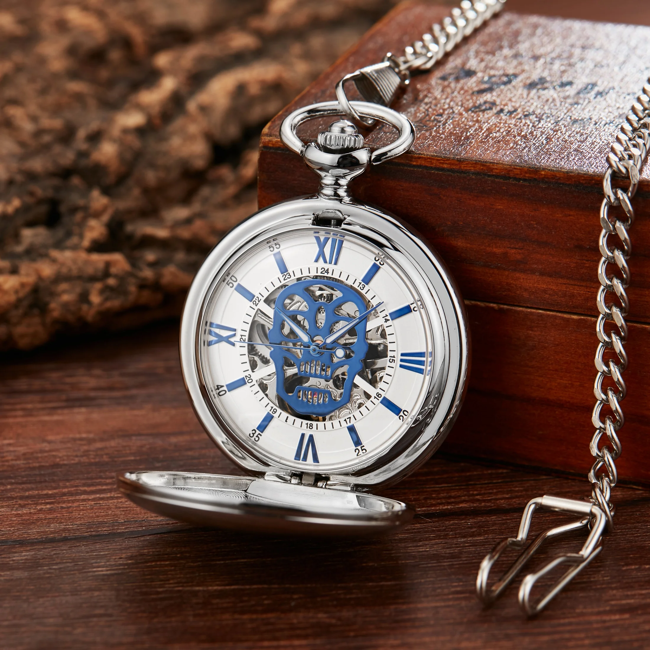 New Hollow Mechanical Pocket Watch Steampunk Pendent Chain Gold Skeleton Hand-winding Fob Watch Men Women Xmas Halloween Gifts