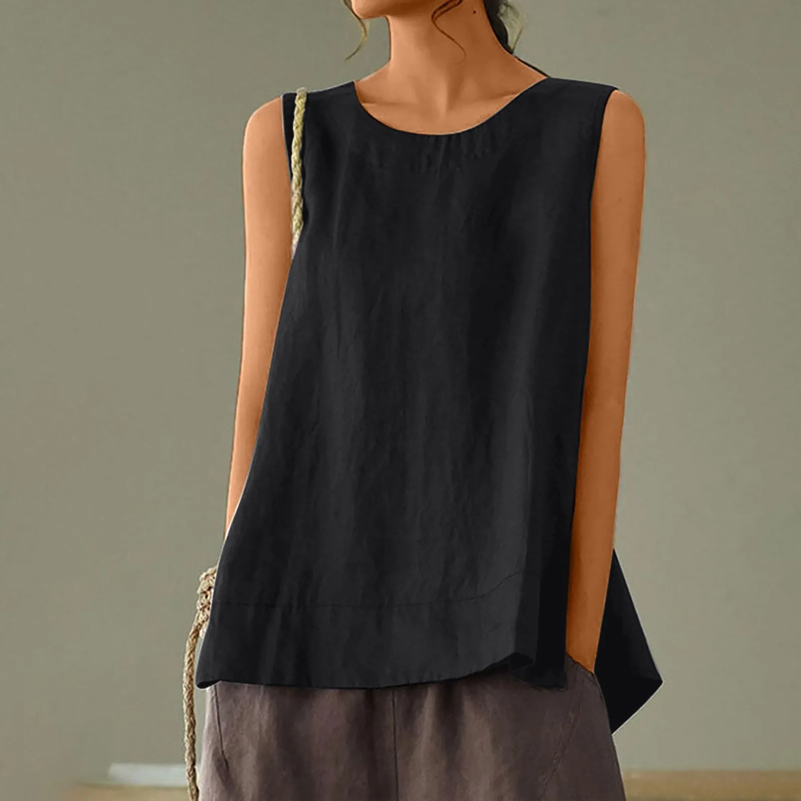 

Summer Womens Sleeveless Cotton Linen Vest Loose Top Solid Color Casual Daily Wear 2025 New Summer Casual Women Vest Tank Tops