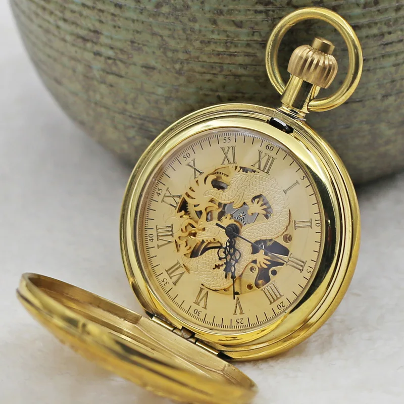 Automatic Mechanical Pocket Watch Dragon Totem Retro Flip Men and Women Necklace Watch Automatic Clockwork Pocket Watch Amazon C