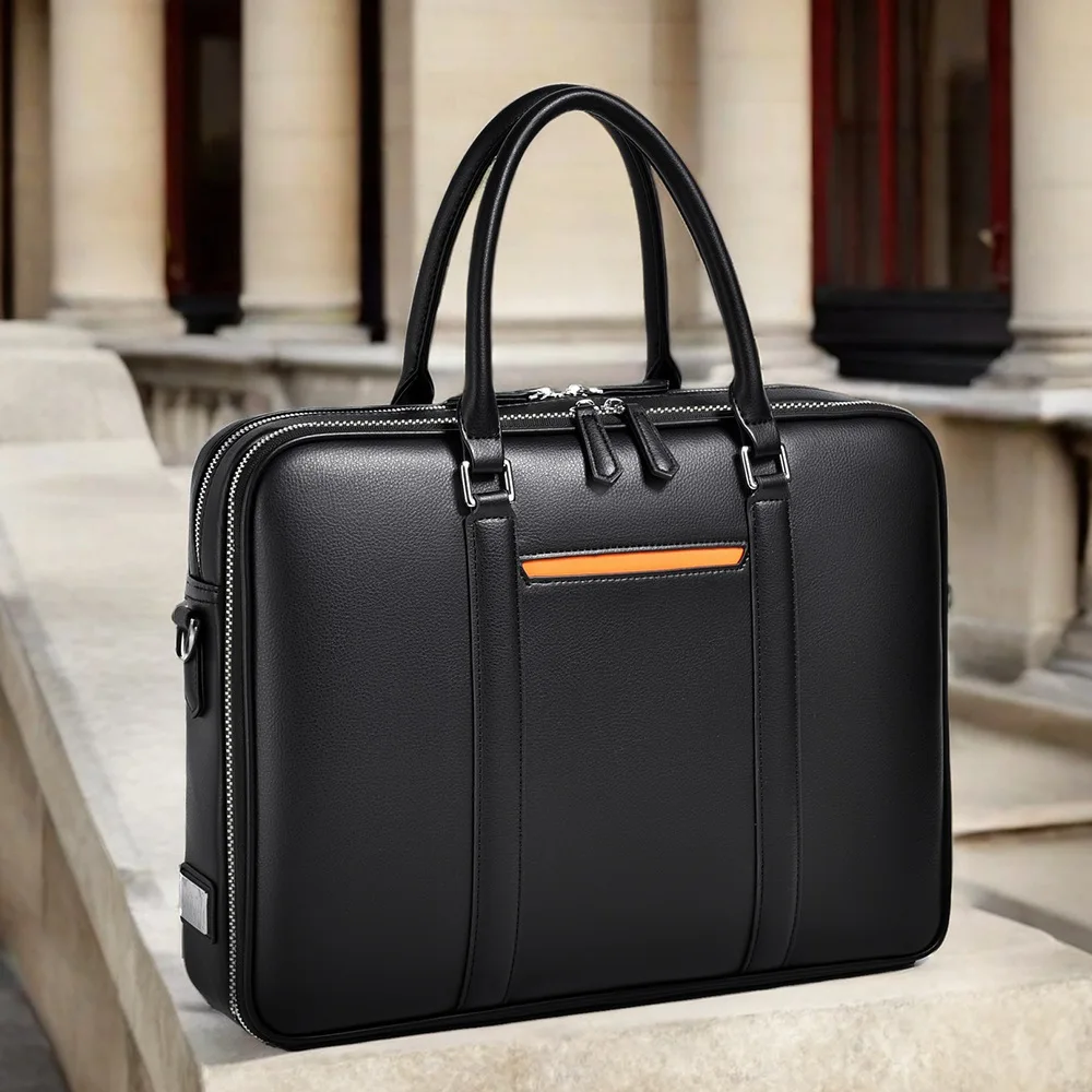 High Quality Leather Large Capacity Laptop Handbag For Men Black Color Male Work Office 15. 6 Inch Briefcase Travel Computer Bag