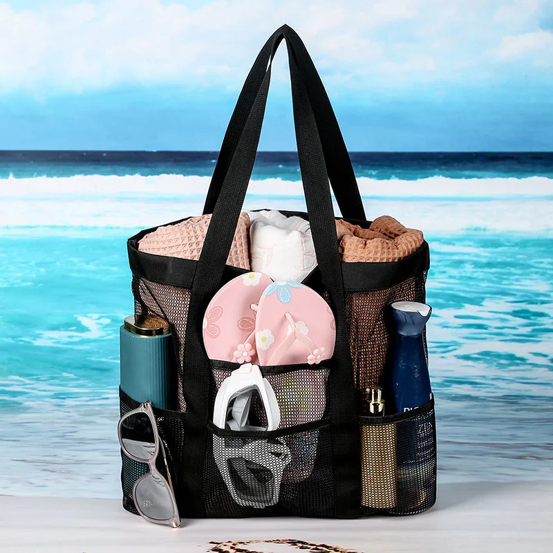 Borsa da spiaggia estiva borsa da viaggio portatile in tessuto a rete Multi-tasca di grande capacità borsa da viaggio per il nuoto Fitness borse