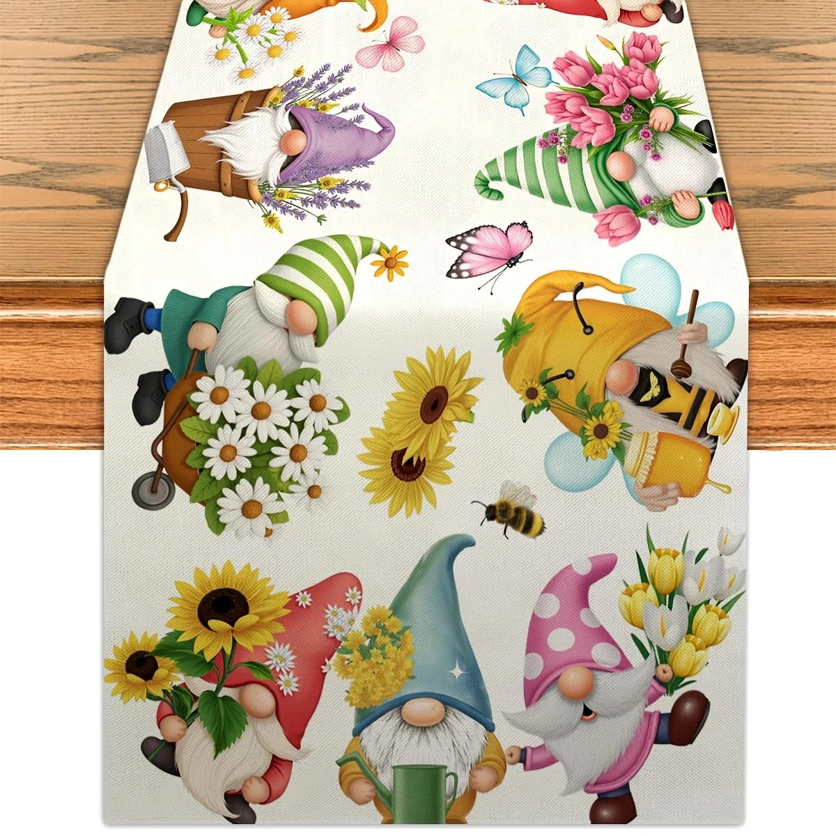 1 Piece Easter Butterfly Table Runner, Summer Bird and Flower Gnome Decoration for Home Party Spring Decorations, Suitable for Dinner Parties, Holiday Parties, Family Gatherings