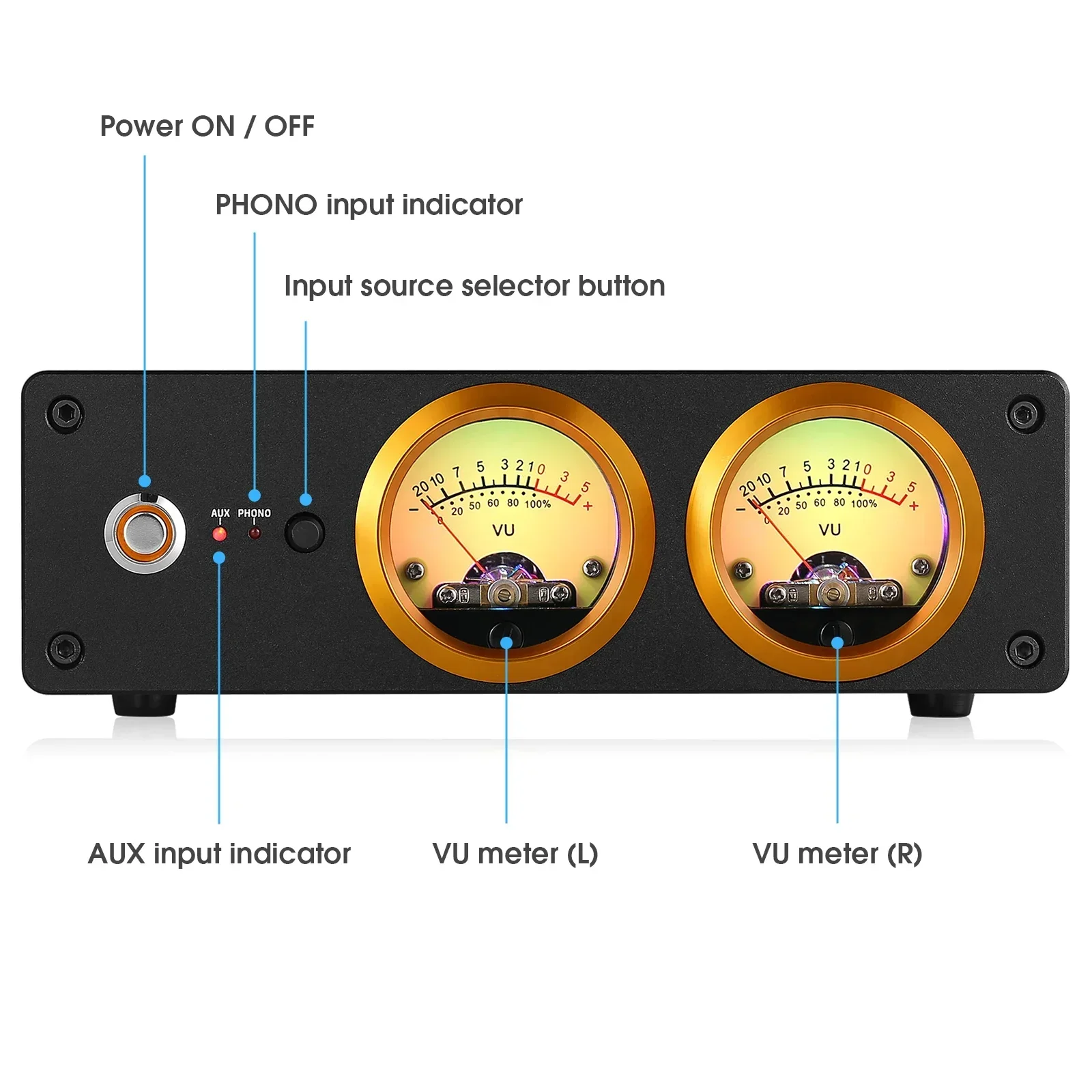 Imagem -02 - Double Audio T13 Mini Phono Preamp para Casa Mesa Giratória Desktop Amplificador de Auscultadores Record Players com Dual vu Meter mm