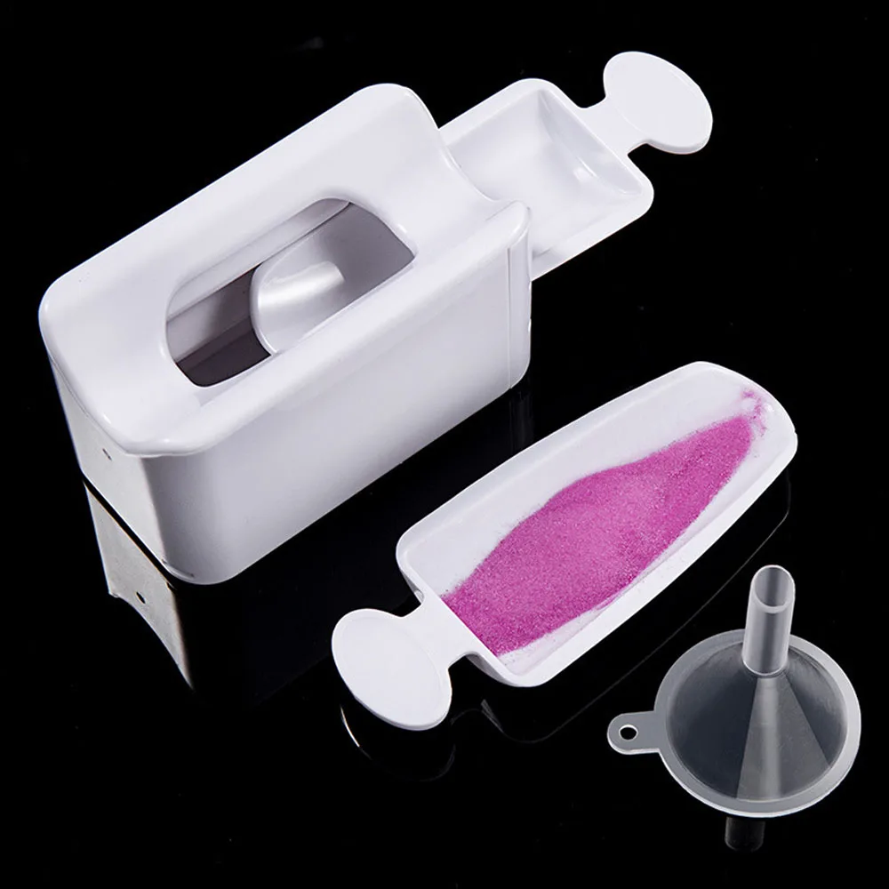Bandeja de reciclagem de pó de glitter para unhas, 3 peças, camada dupla, com escova de limpeza, funil, pó de imersão/recipiente de reciclagem de lantejoulas