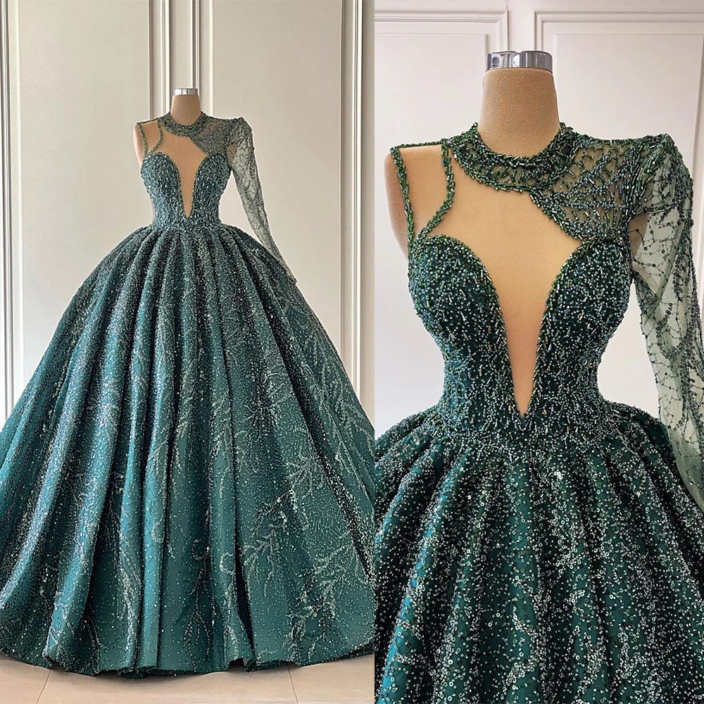 Vestidos De novia De corte en A con cuello en V profundo a la moda 2022, Vestido De novia con cuentas De manga larga con lentejuelas, Vestido De novia plisado hasta el suelo