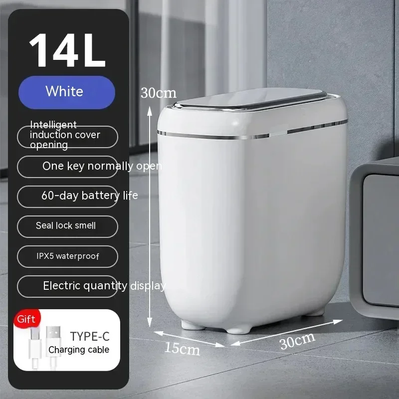 14L Smart Trash Can Automatic Sensor Garbage Box For Bathroom Kitchen Garbage Cube Living Room Recycle Induction Trash Bins