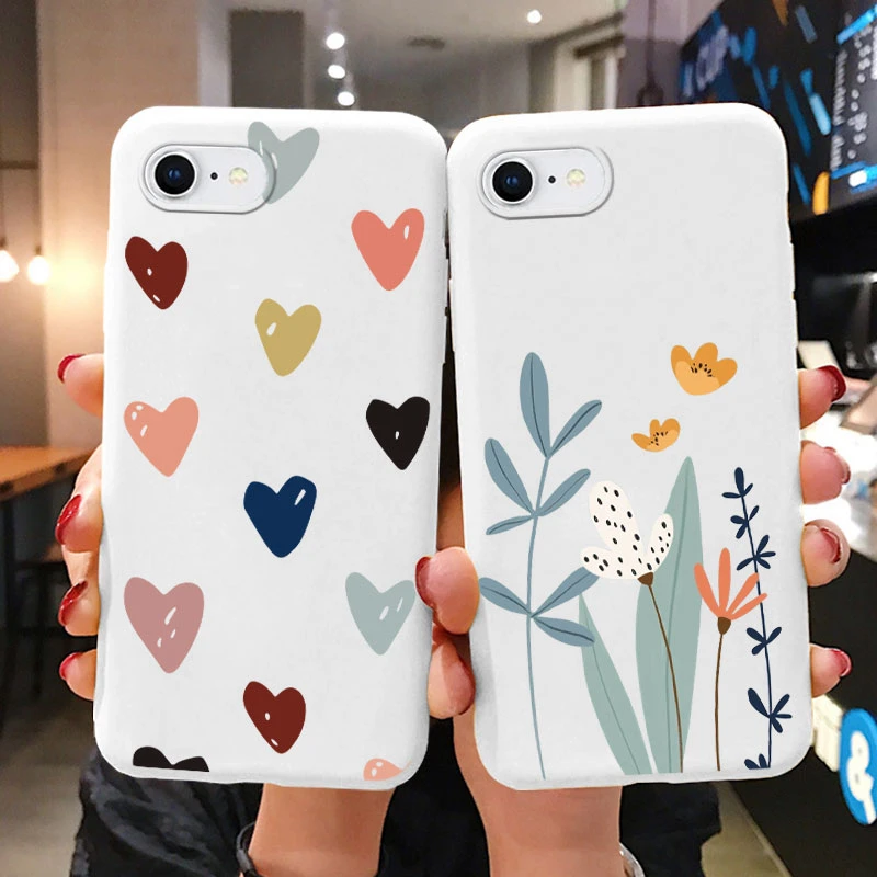 Flowers Funda For iphone 7 8 Plus SE 2020 Capa iphone7 7+ 8+ Phone Case Soft Silicone Cute Cat Bear Back Cover For iphone SE2020