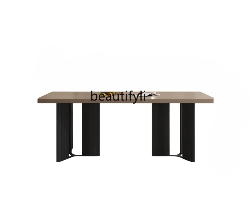 

Thickened Stone Plate Dining-Table Chair Combination Brown Home Minimalist Rectangular Household Aluminum Alloy Stool Table