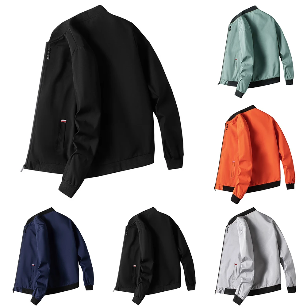 

Man Casual Solid Color Zipper Outdoor Windproof Jacket Coat Baseball Outerwear