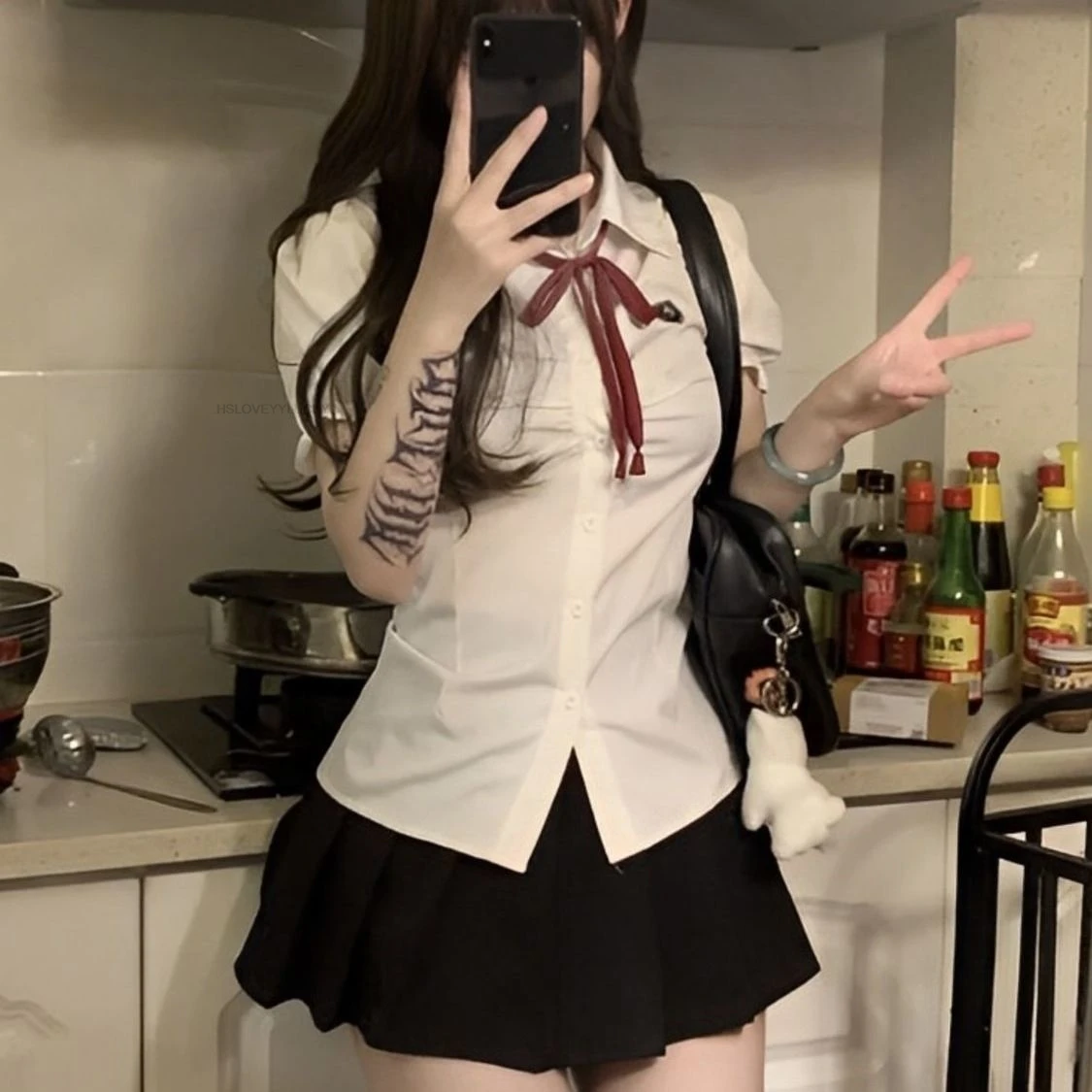 Japanese Korean Academy Style Jk Uniform Bubble Sleeved t-shirt Women Spicy Waist Short Sleeved Versatile Sexy Jk Uniform Set