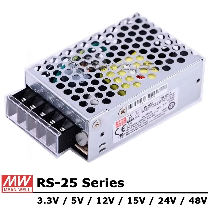 

Mean Well RS-25 серии AC/DC 25 Вт 3,3 В 5 В 12 В 15 В 24 В 48 В Импульсный источник питания с одним выходом RS-25-12/RS-25-15/RS-25-24